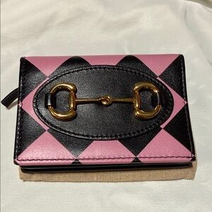 Gucci Pink and Black Wallet with Gold Accents